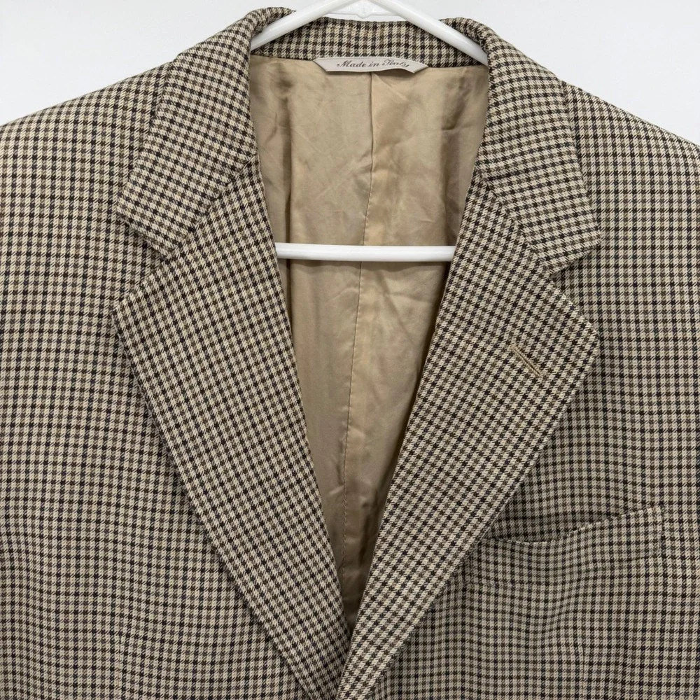 Canali Silk Wool Sport Coat Blazer Men 40R (50R IT) Brown Houndstooth Italy Made